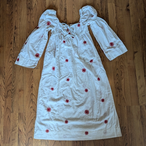 NWOT Free People Emory Embroidered Midi Dress in White and Red, Size XS - Picture 6 of 13